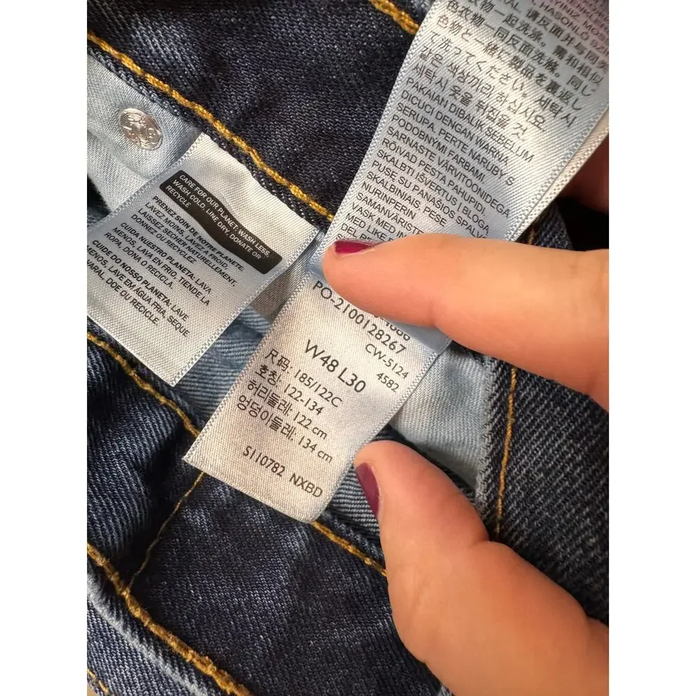 Levis 502 Jeans Mens W48 L30 Blue Denim Straight Leg Cotton Big & Tall